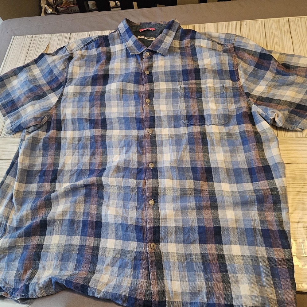 Tommy Bahama Shirt Mens 3XL Blue Plaid Short Sleeve Button Down Casual Pocket - Picture 2 of 7